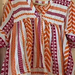 Old Navy Orange and Pink Patterned Blouse